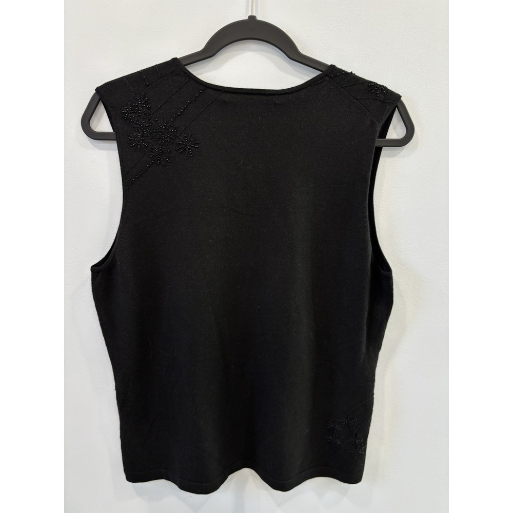 Ellen Tracy Company Black Beaded Silk Cashmere Blend Sleeveless V Neck Top NWT - Picture 2 of 10